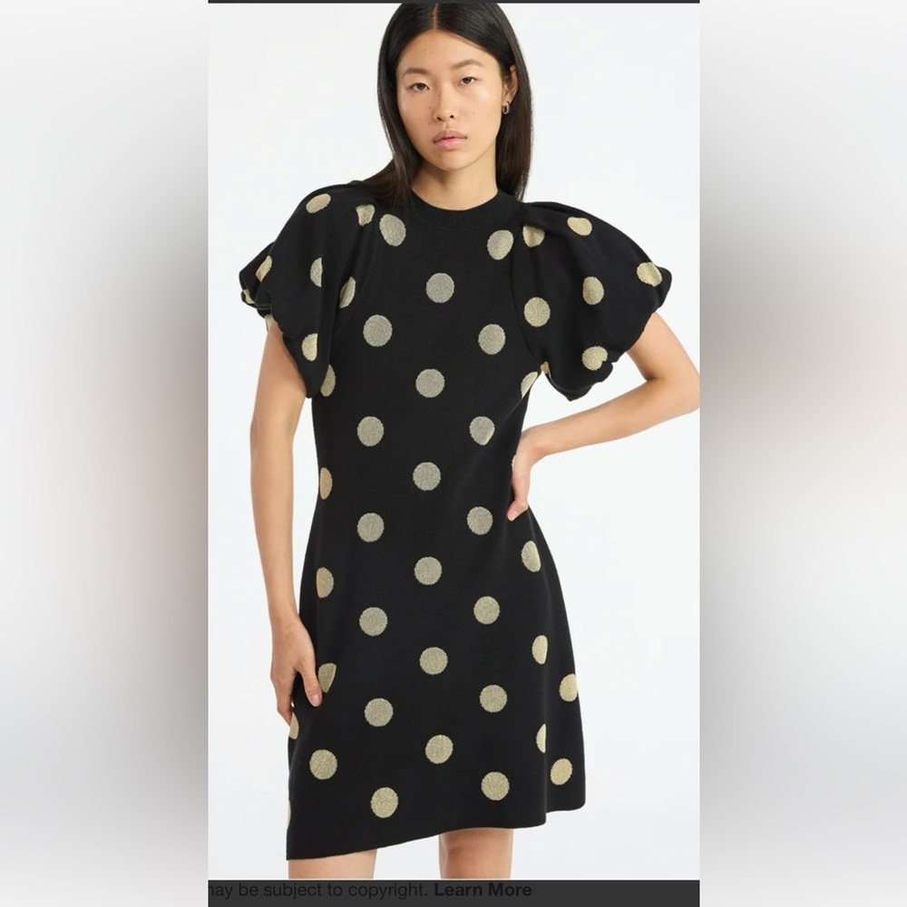 SCOOP NWT Dress with Tan Polka Dots - Puff Sleeve Fit Flare Shift Dress sz 12/14 - Picture 2 of 10